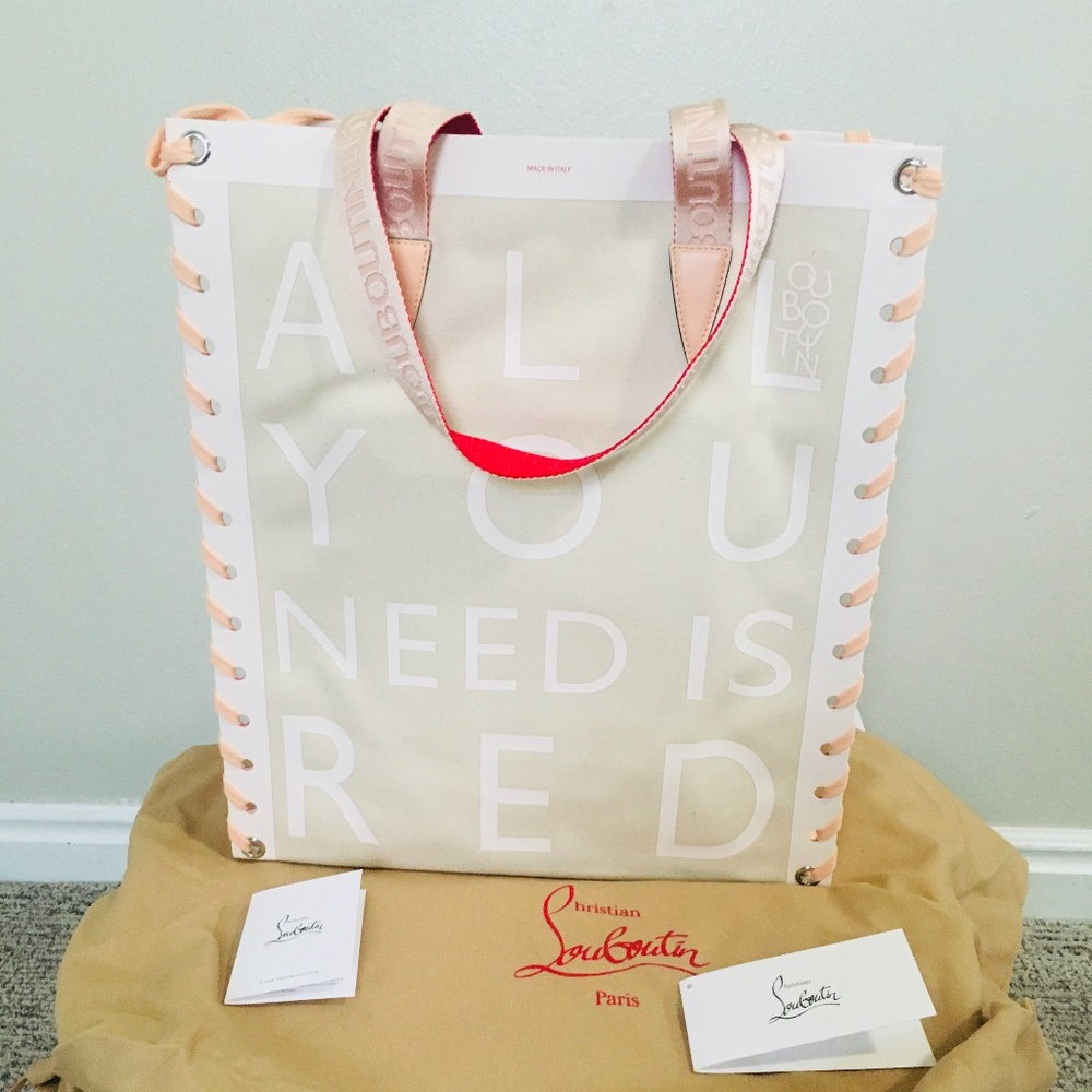 New Authentic Christian Louboutin Small Cabalace Canvas Tote